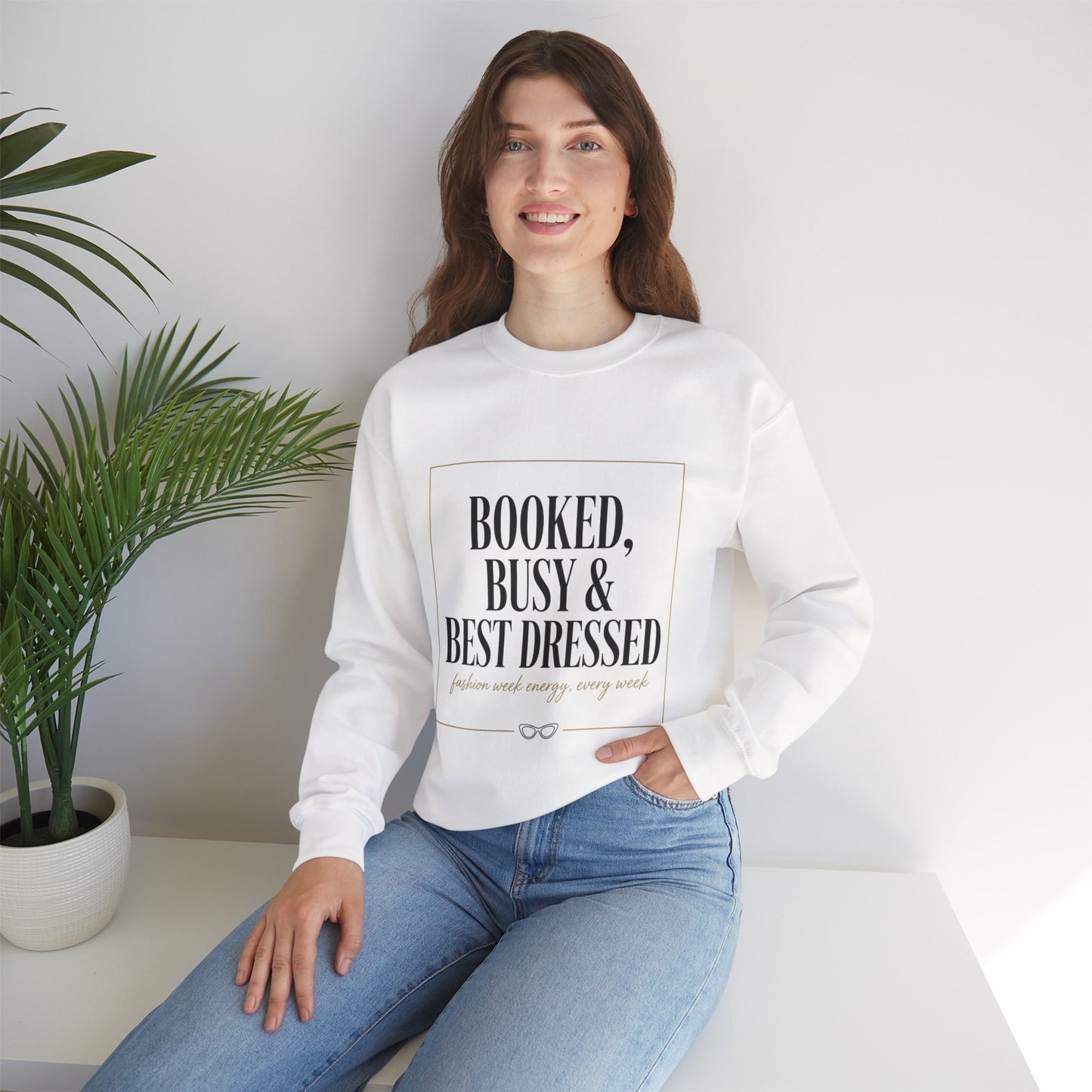 Booked, Busy & Best Dressed Sweatshirt — Cozy Crewneck for Busy Women